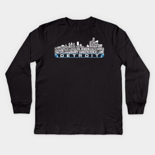 Detroit Football Team All Time Legends, Detroit City Skyline Kids Long Sleeve T-Shirt